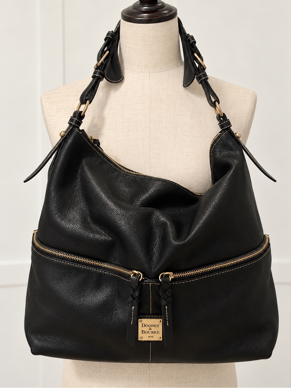 Dooney & Bourke Black Pebbled Leather Oversized Hobo with Gold Hardware